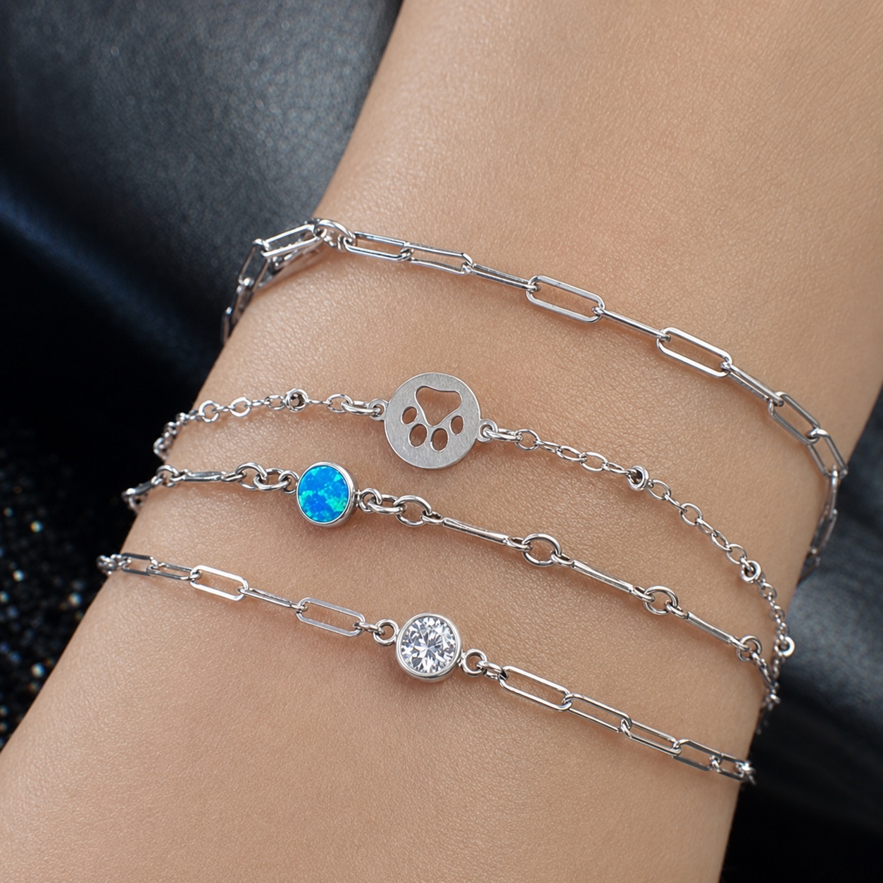 Sterling silver bracelet options with colorful connectors